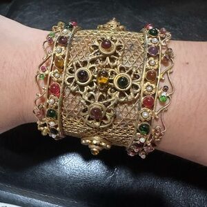Vintage CHANEL Gold Bracelet with Multicolor Accents